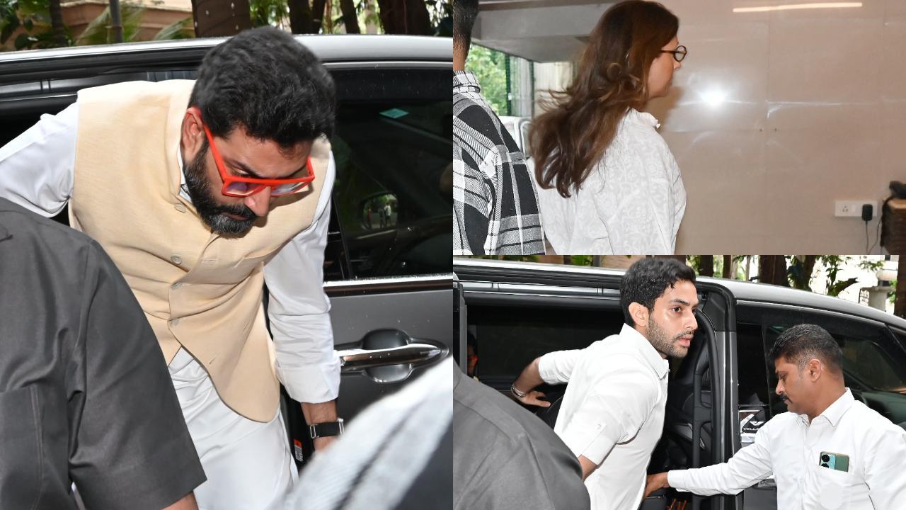 Abhishek Bachchan and Shweta attend Farah Khan's mom's prayer meet