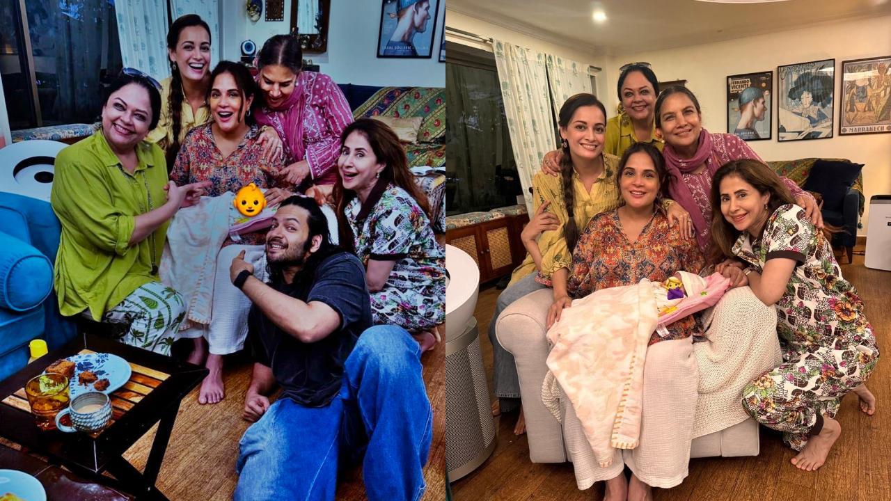 Richa-Ali enjoy Mumbai rains with their baby girl surrounded by Urmila, Dia, Shabana, and Tanvi 