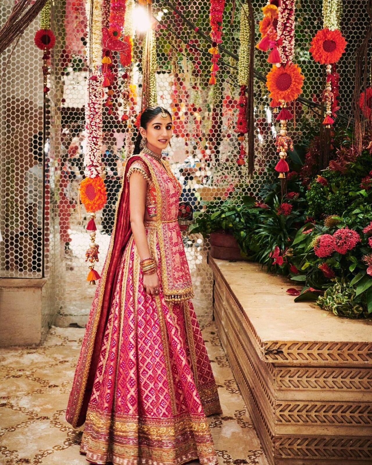 Radhika was styled by Rhea Kapoor, who decoded her look on Instagram. The bride-to-be wore a Manish Malhotra ensemble and completed the look with her mother’s jewellery. 