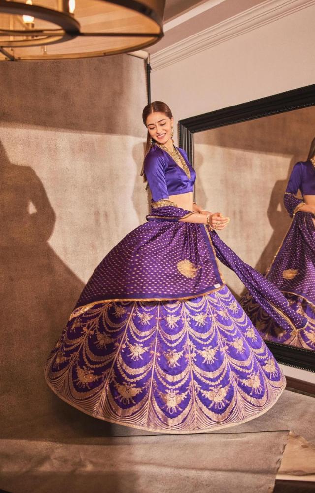 Ananya gives a twirl in her lavender coloured lehenga for one of the pre-wedding festivities