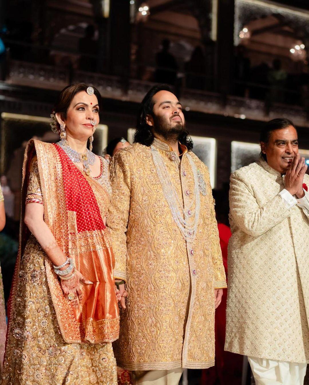 Anant in a custom Abu Jani Sandeep Khosla for his wedding