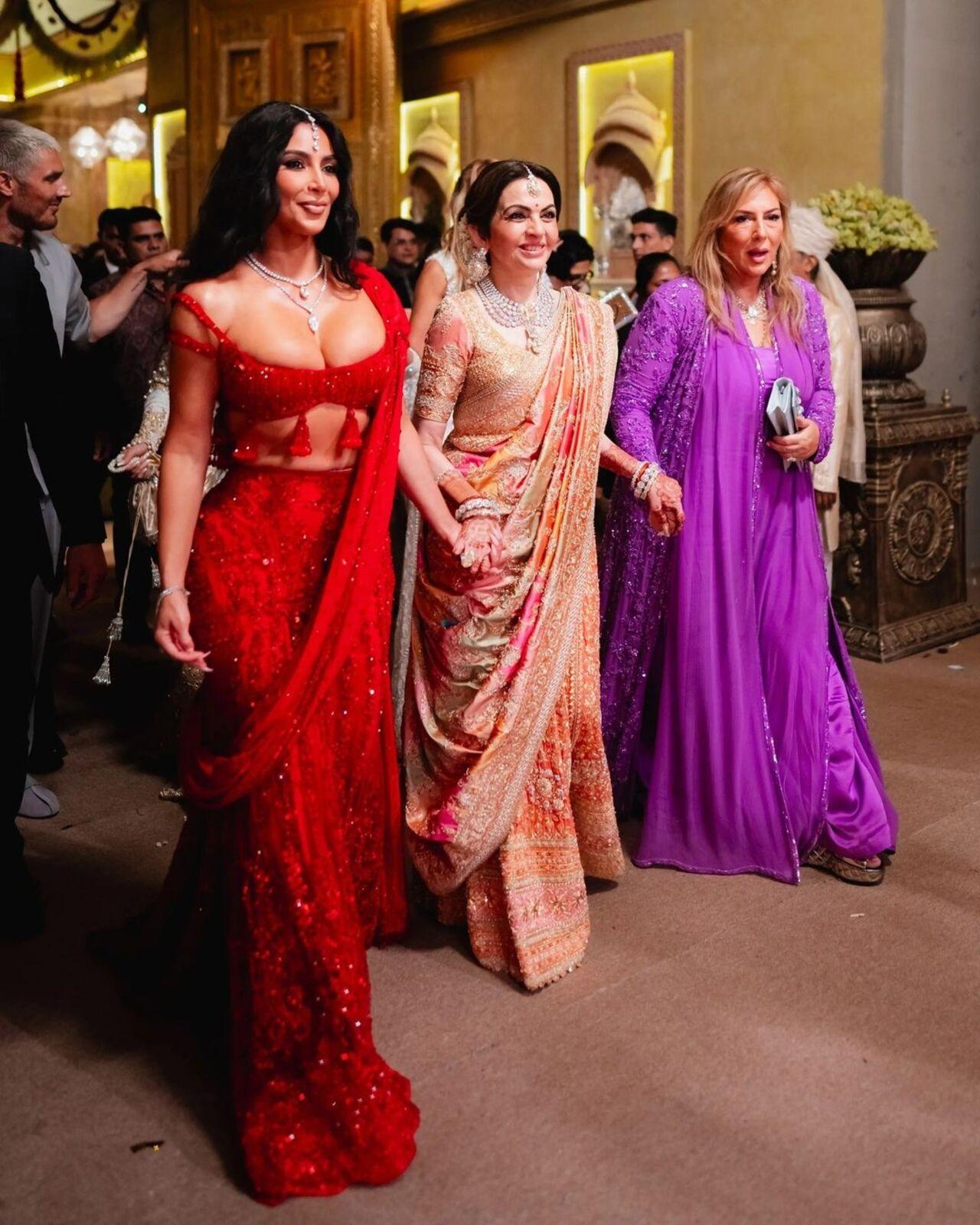In a touching moment that underscored the fusion of international star power with Indian hospitality, Nita Ambani was photographed walking hand-in-hand with Kim Kardashian and renowned jewellery designer Lorraine Schwartz as she welcomed them to the 'Lagna Vidhi' ceremony.