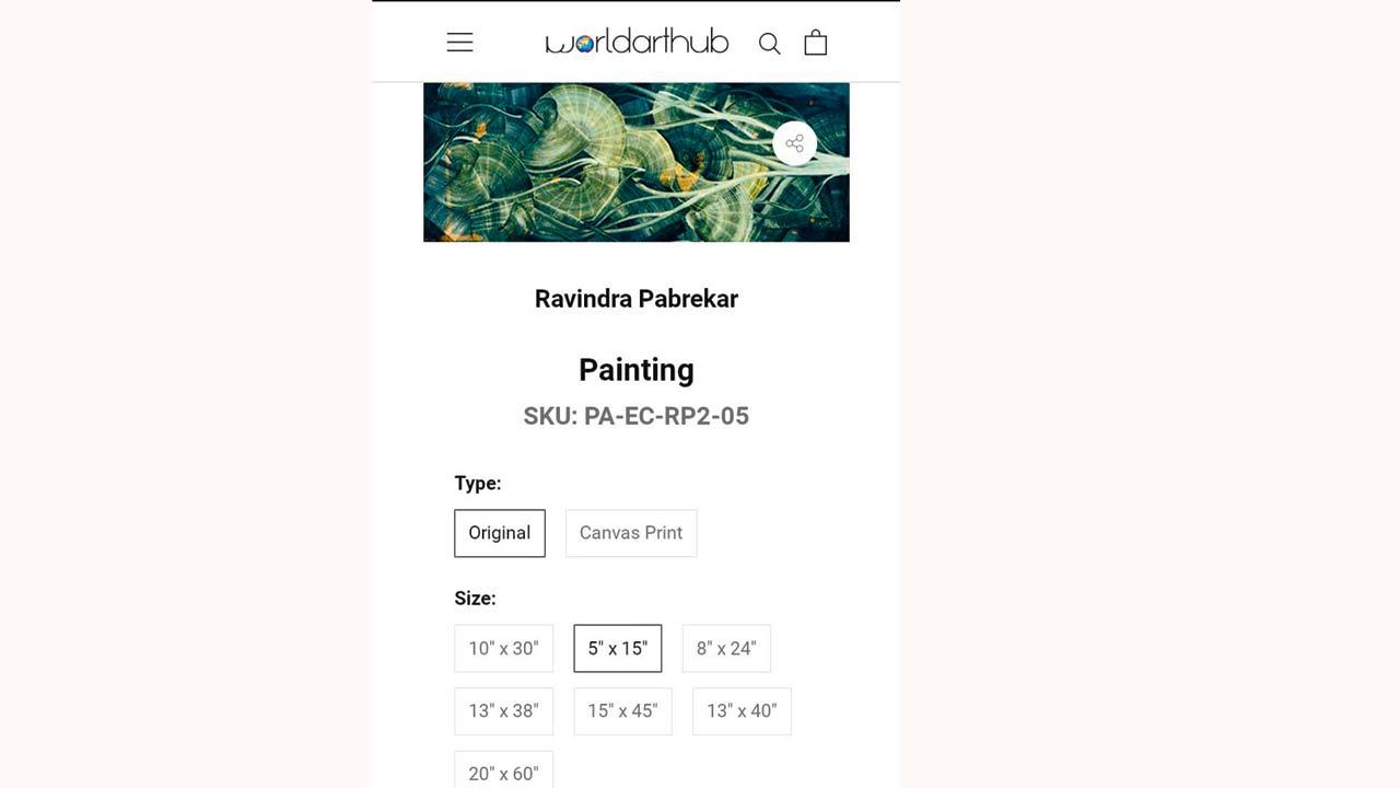 Snapshot of website reveals a painting by Pabrekar on sale, which he has denied as his own