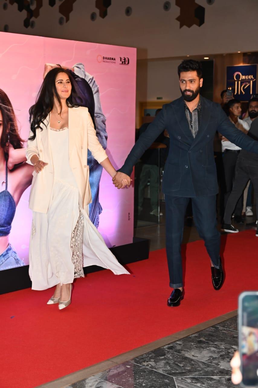 Vicky Kaushal and Katrina Kaif looked straight out of a rom-com at the screening of Bad Newz