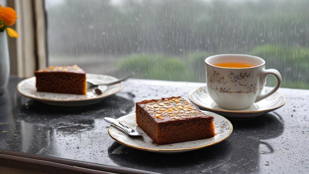 The Chocolate and Orange Almond Cake offers a rich, citrusy sweetness that perfectly complements the warmth and subtle bitterness of tea. Its moist texture and nutty undertones enhance the cozy, indulgent experience of monsoon tea time. Get the recipe here