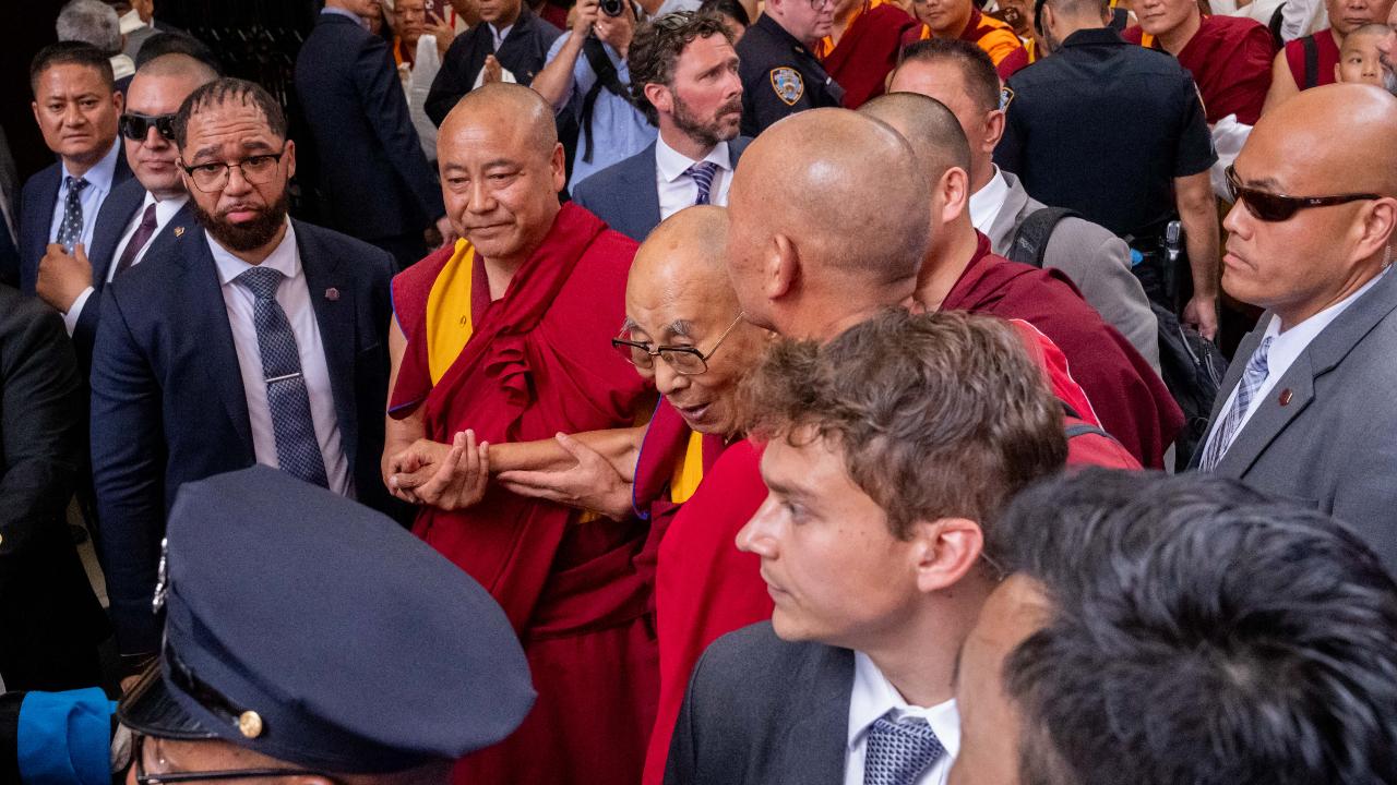 Meanwhile, on his birthday, the Dalai Lama arrives at his hotel in New York on June 23, 2024, as he prepares to undergo knee surgery Pic/AFP