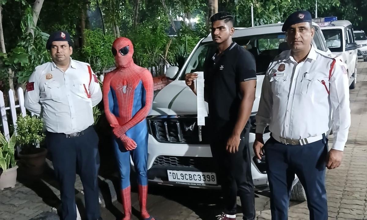 'Spiderman' caught in Delhi violating traffic rules