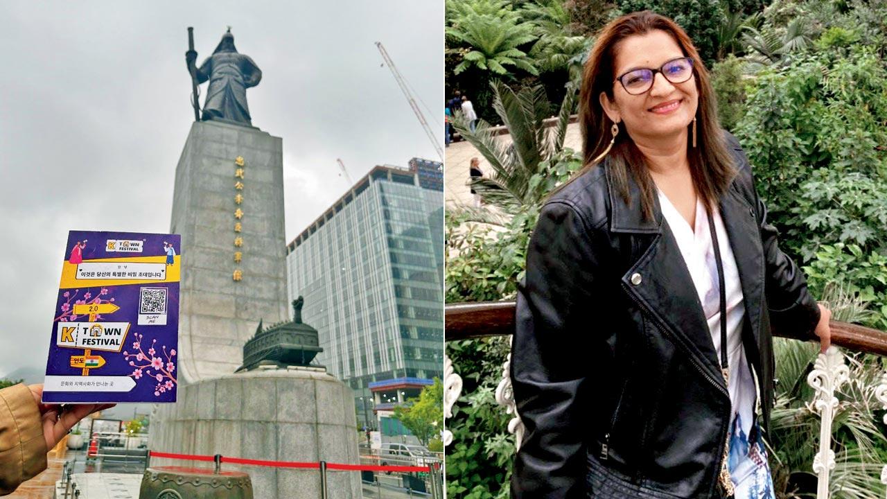 The invitation is placed at the Gwanghwamun Square in Seoul; (right) Shital Sikarwar