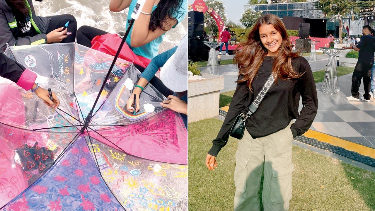 The DIY umbrella; (right) Jheel Jain