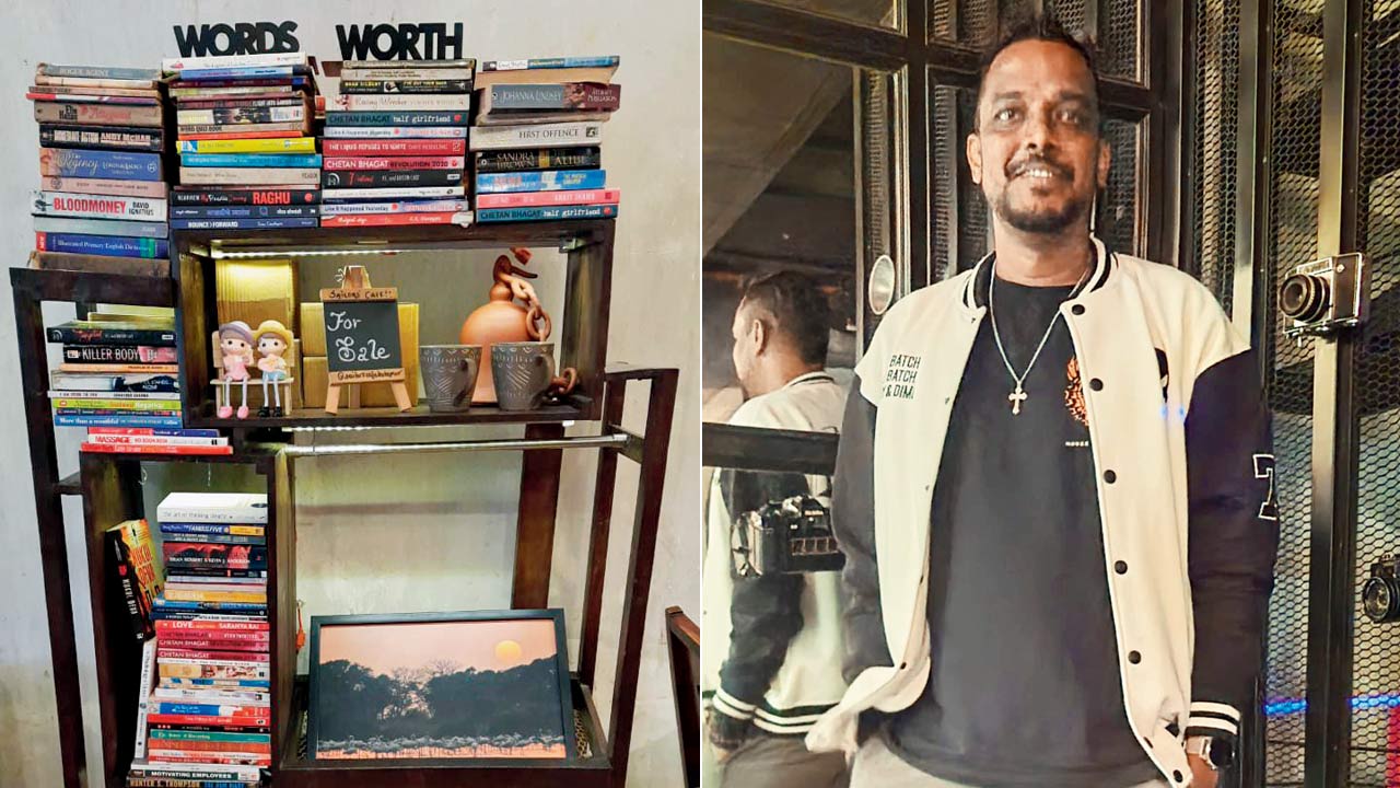 The book exchange shelf at the cafe; (right) Jackson Jacob