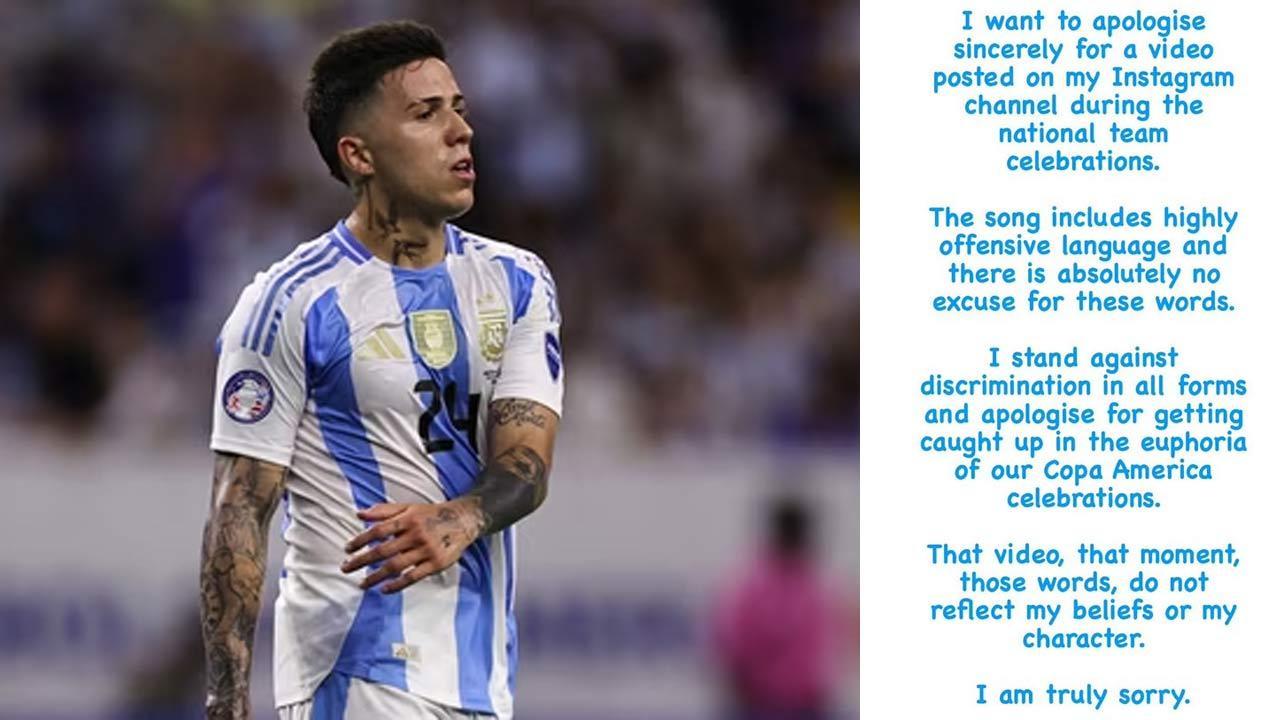 Enzo Fernandez apologises for 'higly offensive' chant during Copa America celebr