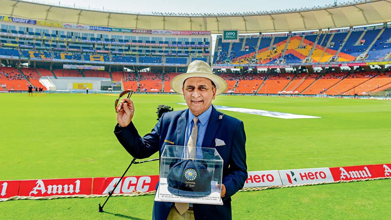 Sunil Gavaskar after being felicitated by the BCCI on the 50th anniversary of his Test debut in Ahmedabad on March 6, 2021. Pics/PTI, Getty Images, mid-day archives