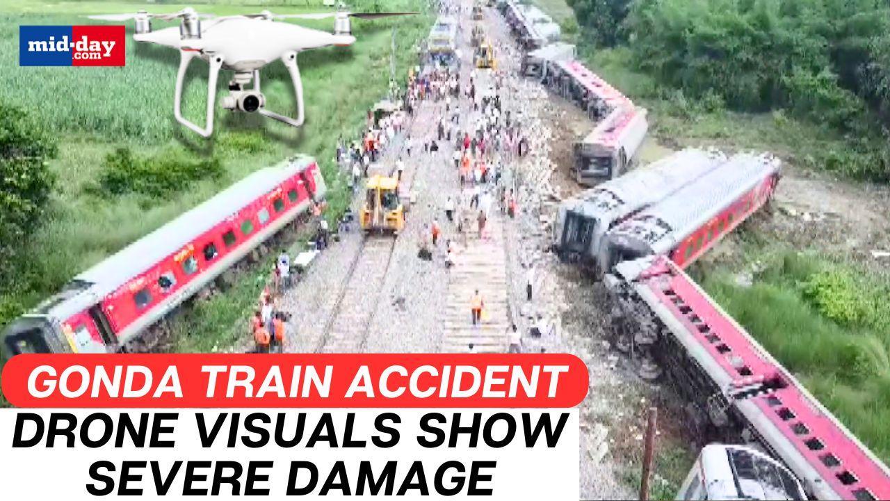 Gonda Train Accident: Scary drone visuals show extreme damage at the spot