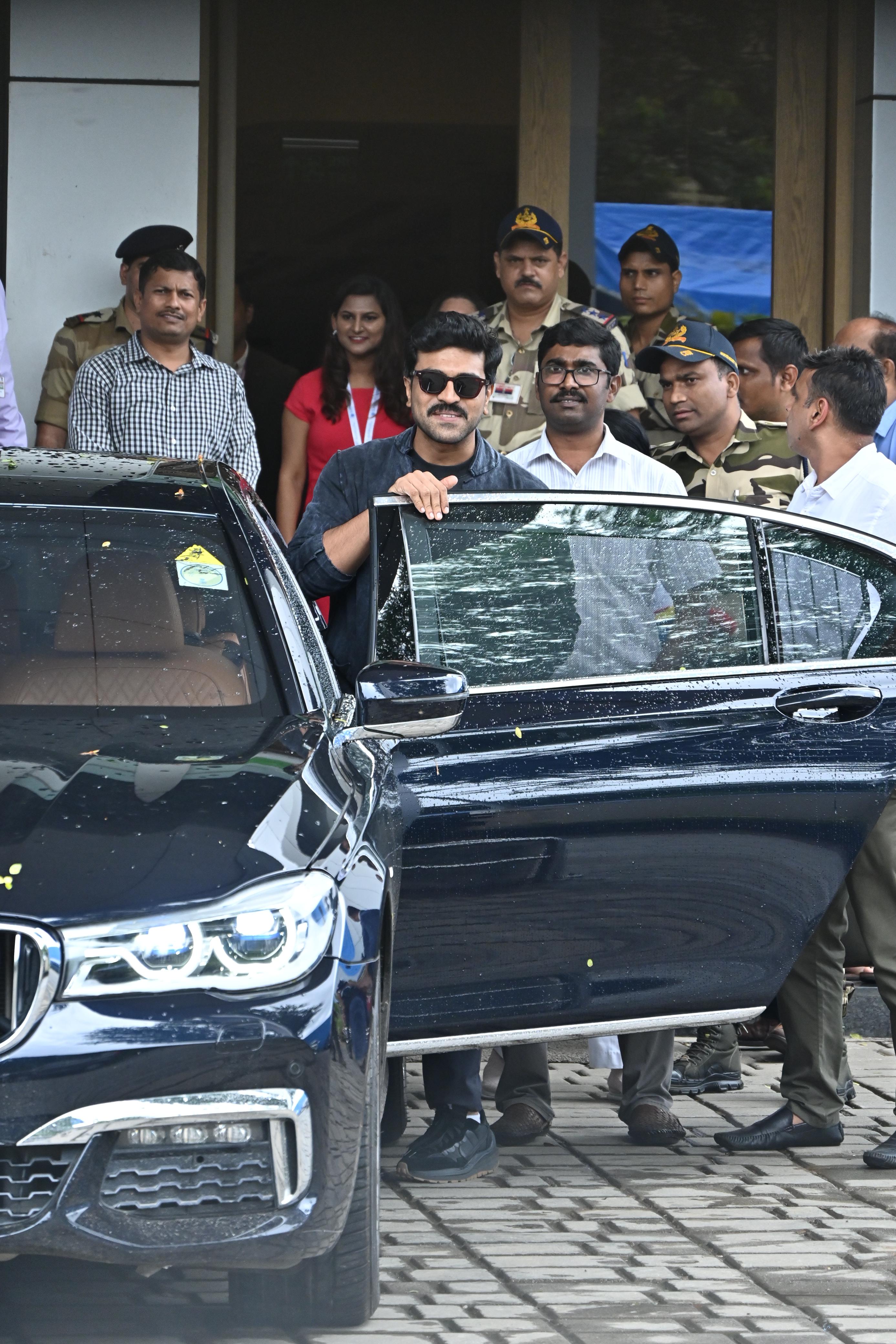 South super star Ram Charan was clicked as he reached Mumbai for Anant Ambani and Radhika Merchant's grand wedding