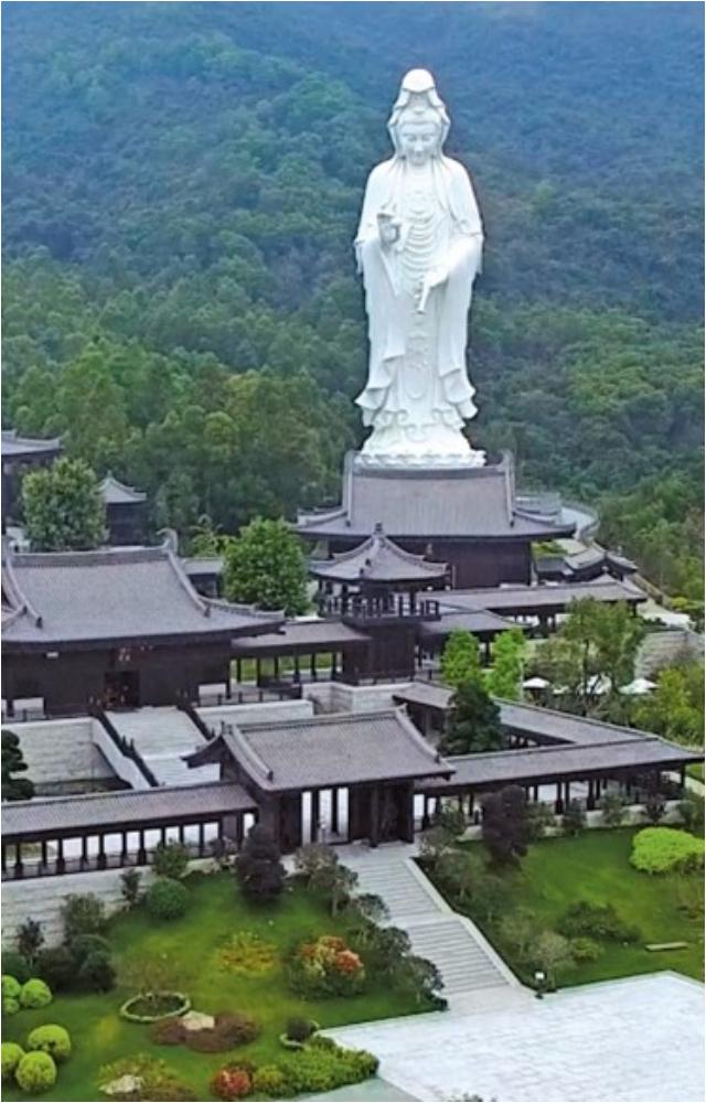 Nestled in lush greenery, this serene sanctuary is home to a stunning 76-meter-tall white Guan Yin statue
