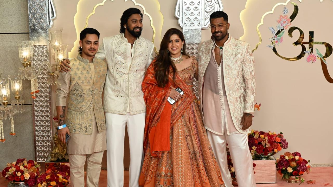 Indian cricketer Hardik Pandya was also snapped along with his brother Krunal Pandya and his wife. Ishan Kishan also joined the Pandya family at the grand wedding in Mumbai