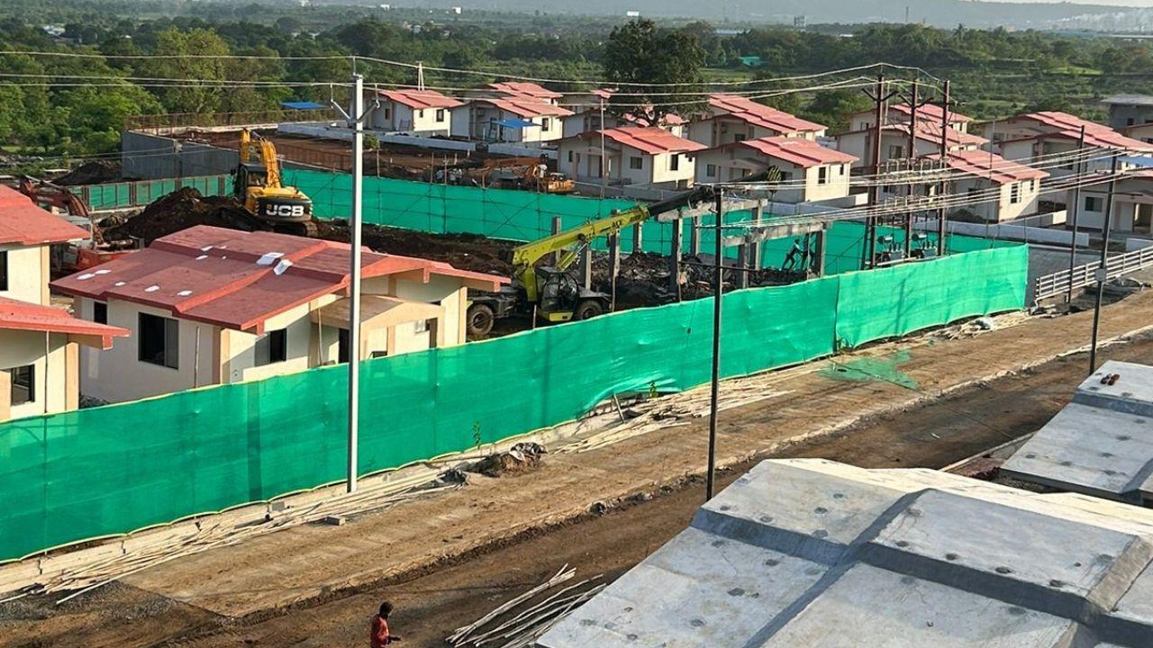 New houses being constructed for Irsalwadi survivors are almost complete.