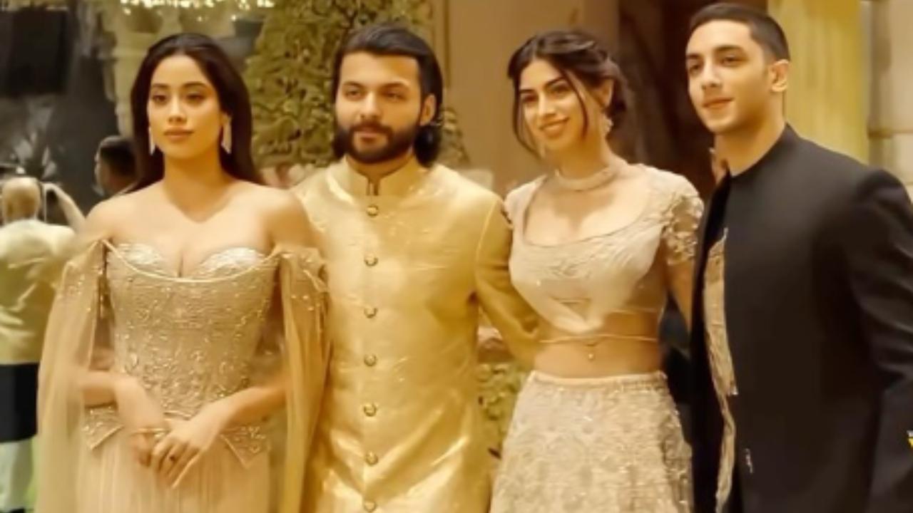 Love is in the air! Kapoor sisters pose with their special ones, Vedang and Shikhar, at Anant-Radhika's 'Shubh Aashirwad'