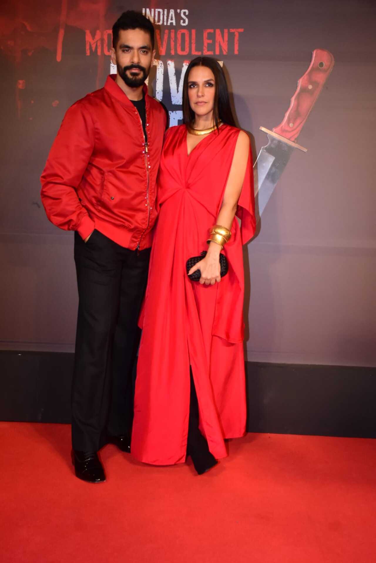 Power couple Angad Bedi and Neha Dhupia sashayed in style as they twinned in red outfits. 