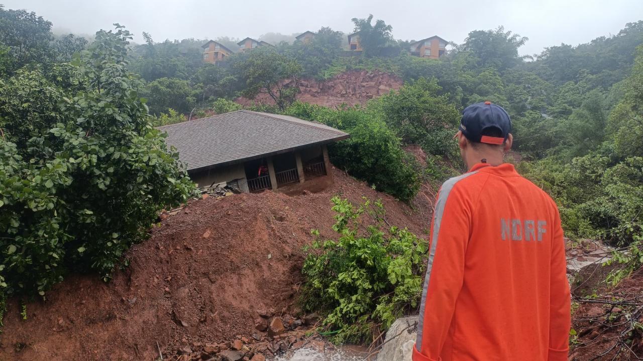 Few bunglows were swept away in the lanslide and three persons are feared trapped underneath the debris