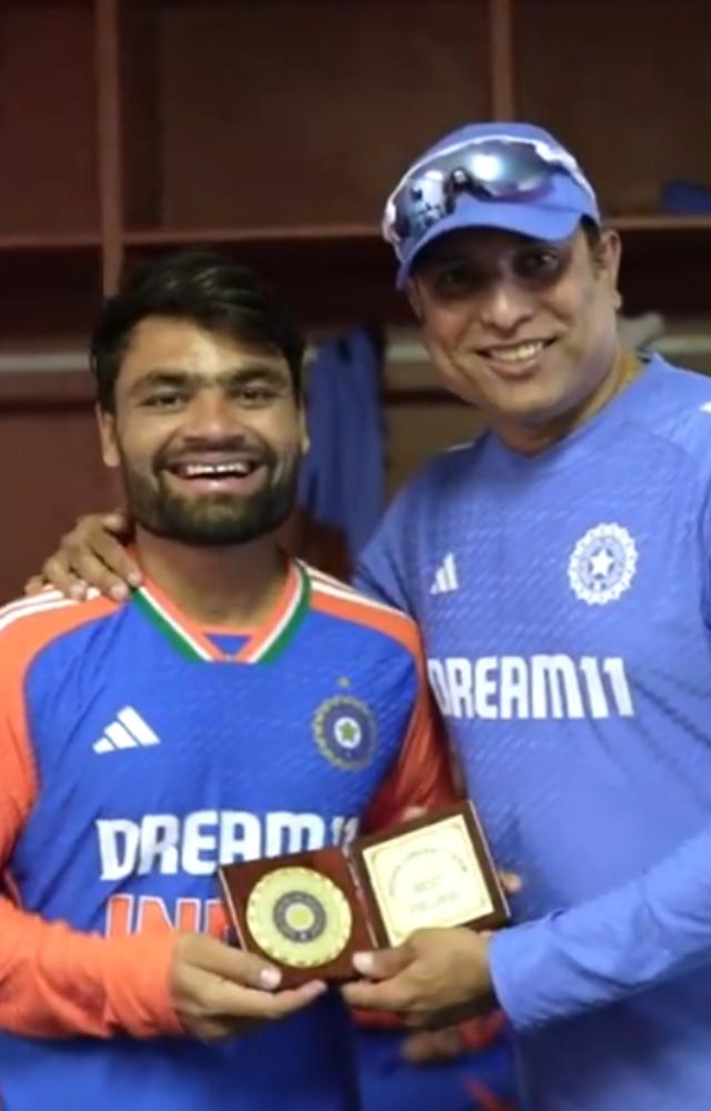 VVS Laxman who was appointed as the head coach of Team India for the Zimbabwe series honoured Rinku Singh with the 'Fielder of the Series' award