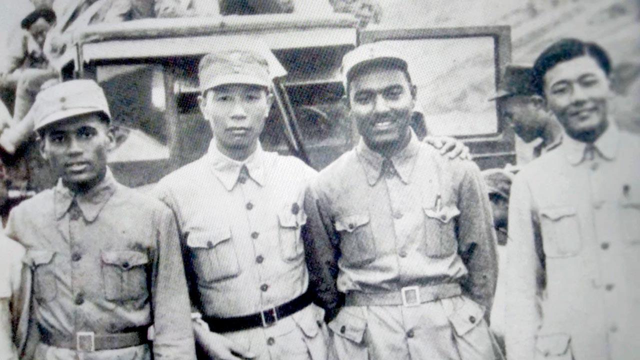 Dr Dwarkanath Kotnis and Dr Vijaykumar Basu (first and third from left) with Chinese colleagues. Pic Courtesy/Dr Sumangala Kotnis Borkar