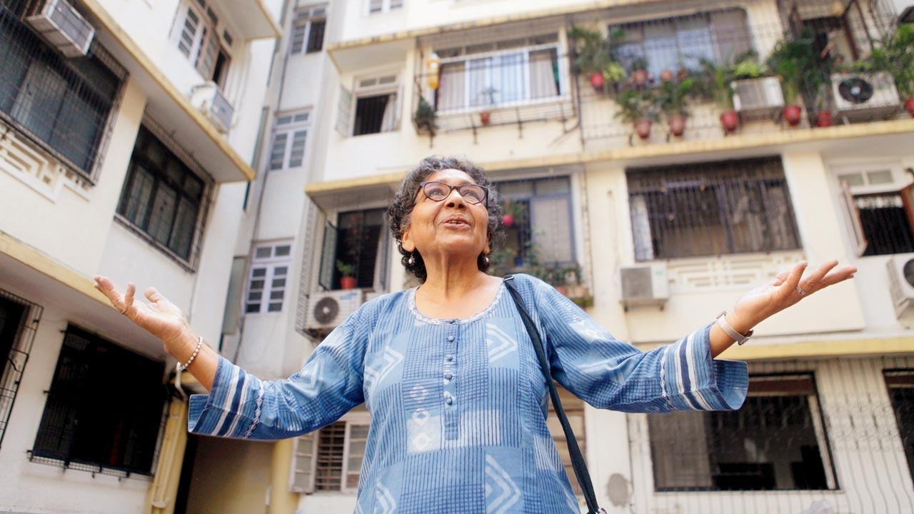 Veteran journalist Kalpana Sharma in the central compound of Model House. File pic