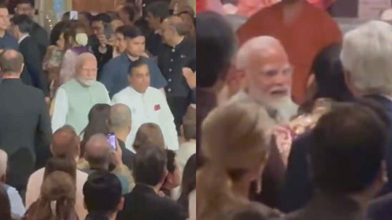 PM Narendra Modi arrived at Anant-Radhika's Shubh Aashirwad ceremony to give the couple his blessing (Pic/Twitter)