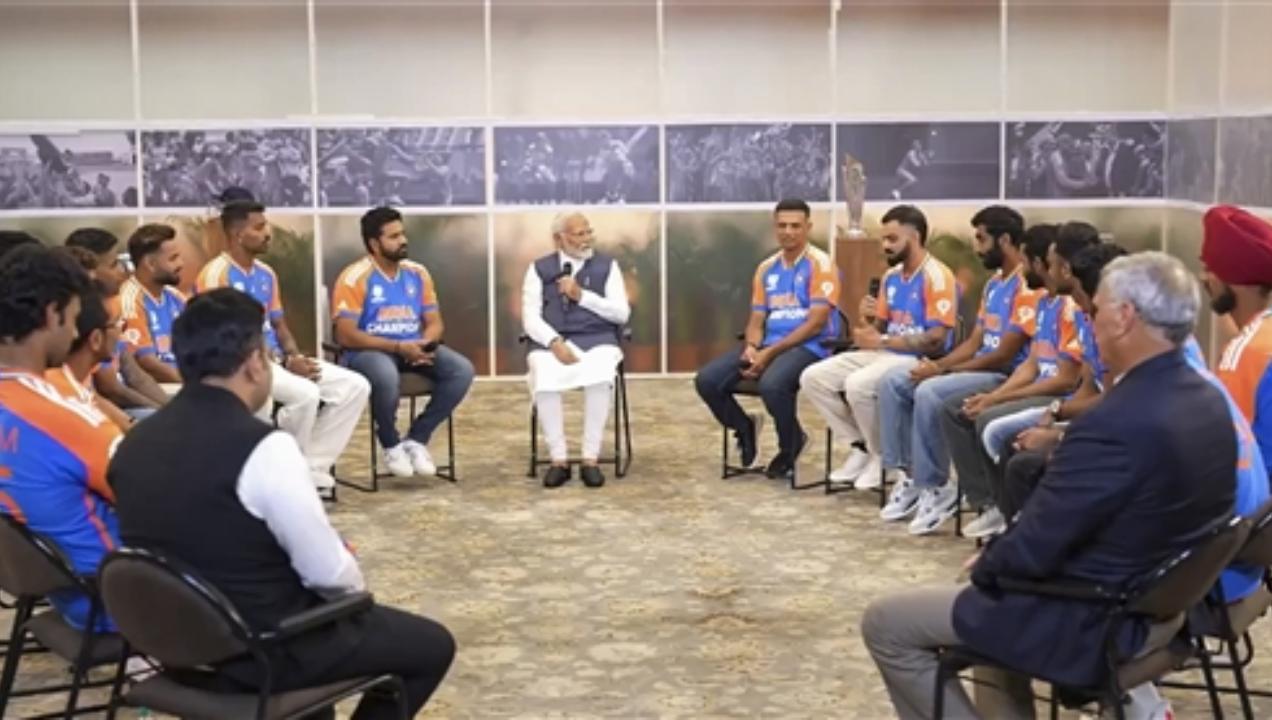 The Rohit Sharma-led Indian team was seen surrounding the Prime Minister during the interaction at his residence