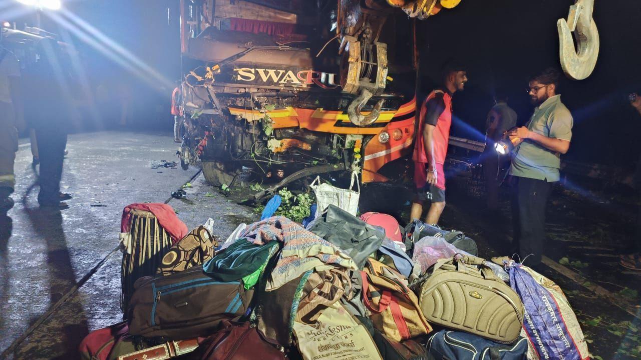 IN PHOTOS: Pvt bus-tractor collision on Mumbai-Pune Expressway claims 5 lives
