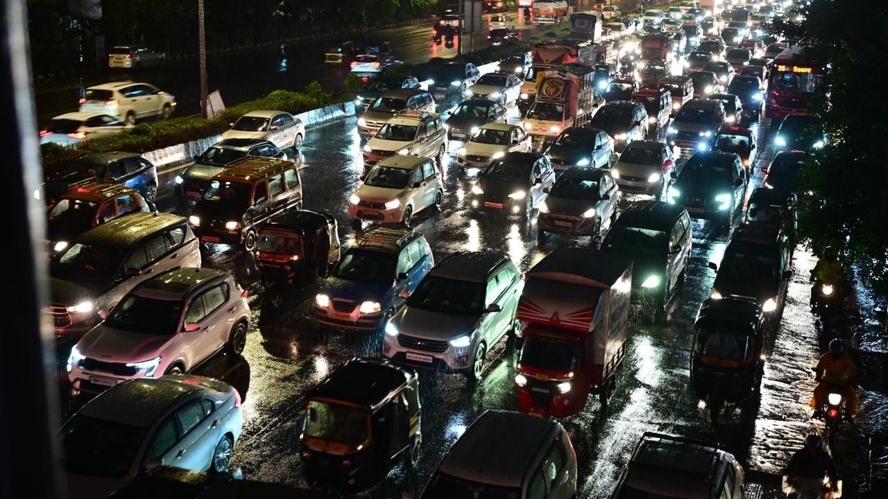 The traffic snarls on the Western Express Highway were witnessed amid intense spells of rains in the city