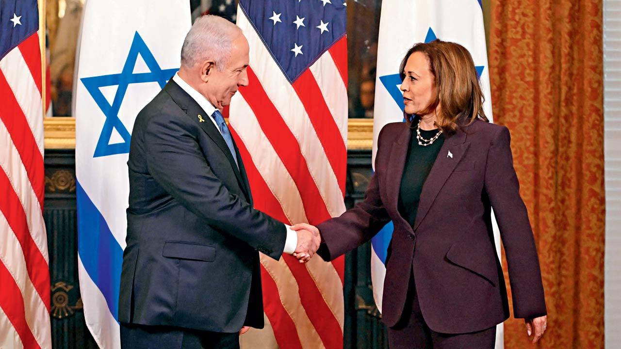 Kamala Harris with Israeli PM Benjamin Netanyahu. Pic/AFP 