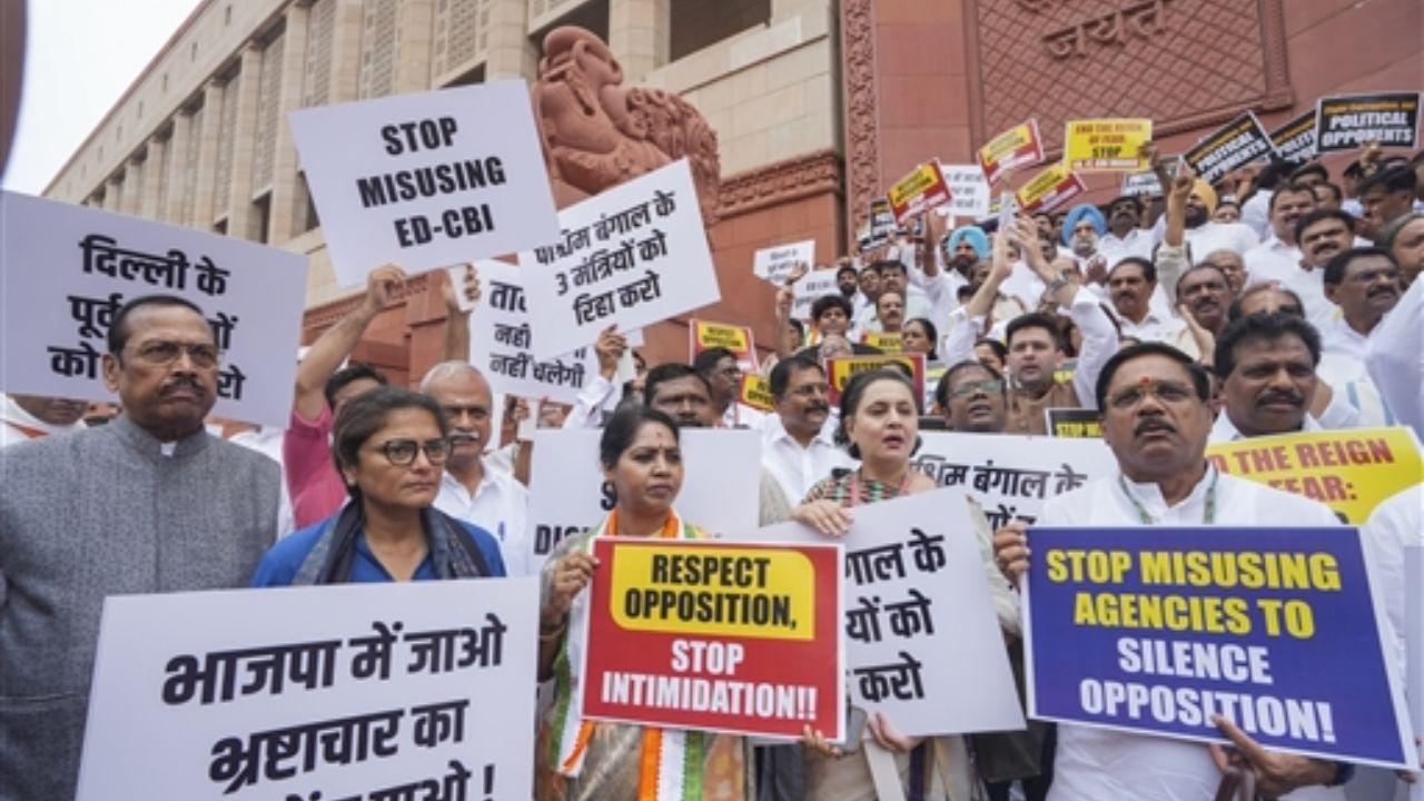 With Parliament resuming after a two-day break, opposition MPs are prepared for heated discussions on several issues, including the NEET row and new criminal laws. The protest set the tone for a contentious session.