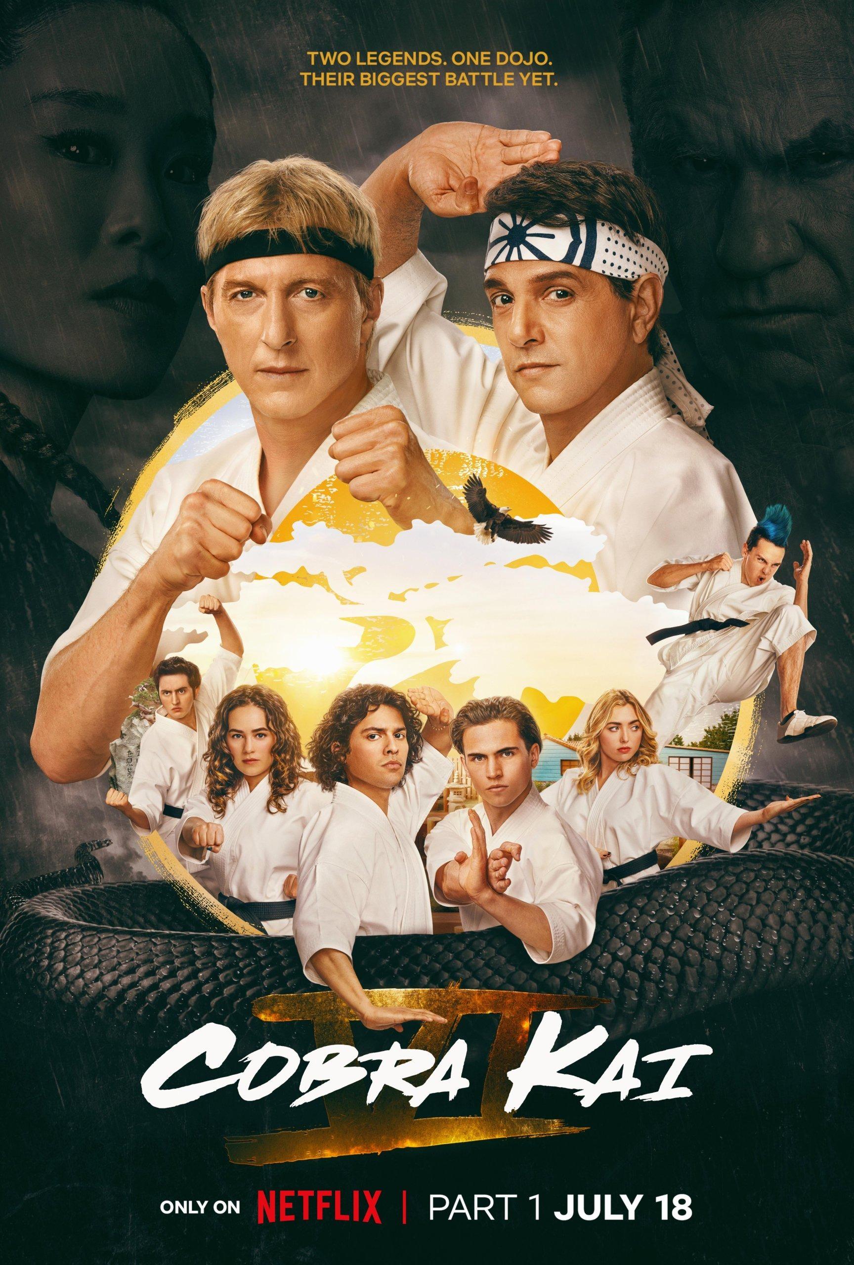 Cobra Kai Season 6 Part 1 (Netflix, July 18)The final showdown begins in Cobra Kai Season 6 Part 1. Daniel LaRusso and Johnny Lawrence prepare their students for the ultimate battle at the Sekai Taikai. John Kreese resurfaces with a vengeance, aiming to reclaim Cobra Kai’s dominance globally. 