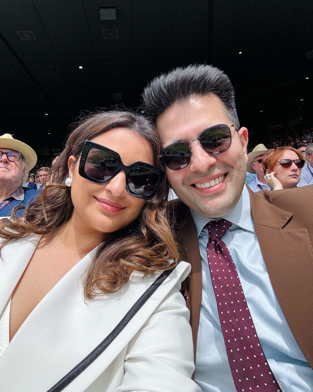 The couple, who tied the knot in September 2023, exuded love as they posed cutely together on the stands at the match on Sunday.
