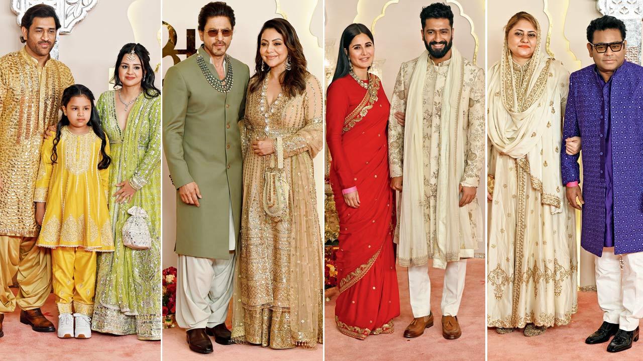 Mahendra Singh and Sakshi Dhoni with daughter Ziva; Shah Rukh and Gauri Khan; Katrina Kaif, Vicky Kaushal; AR Rahman and Saira Banu