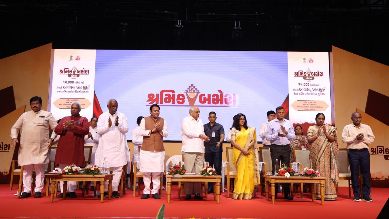 According to an official release, the CM performed the bhoomi poojan ceremony of 17 dwelling structures to house the labourers in Ahmedabad, Gandhinagar, Vadodara and Rajkot cities in the first phase