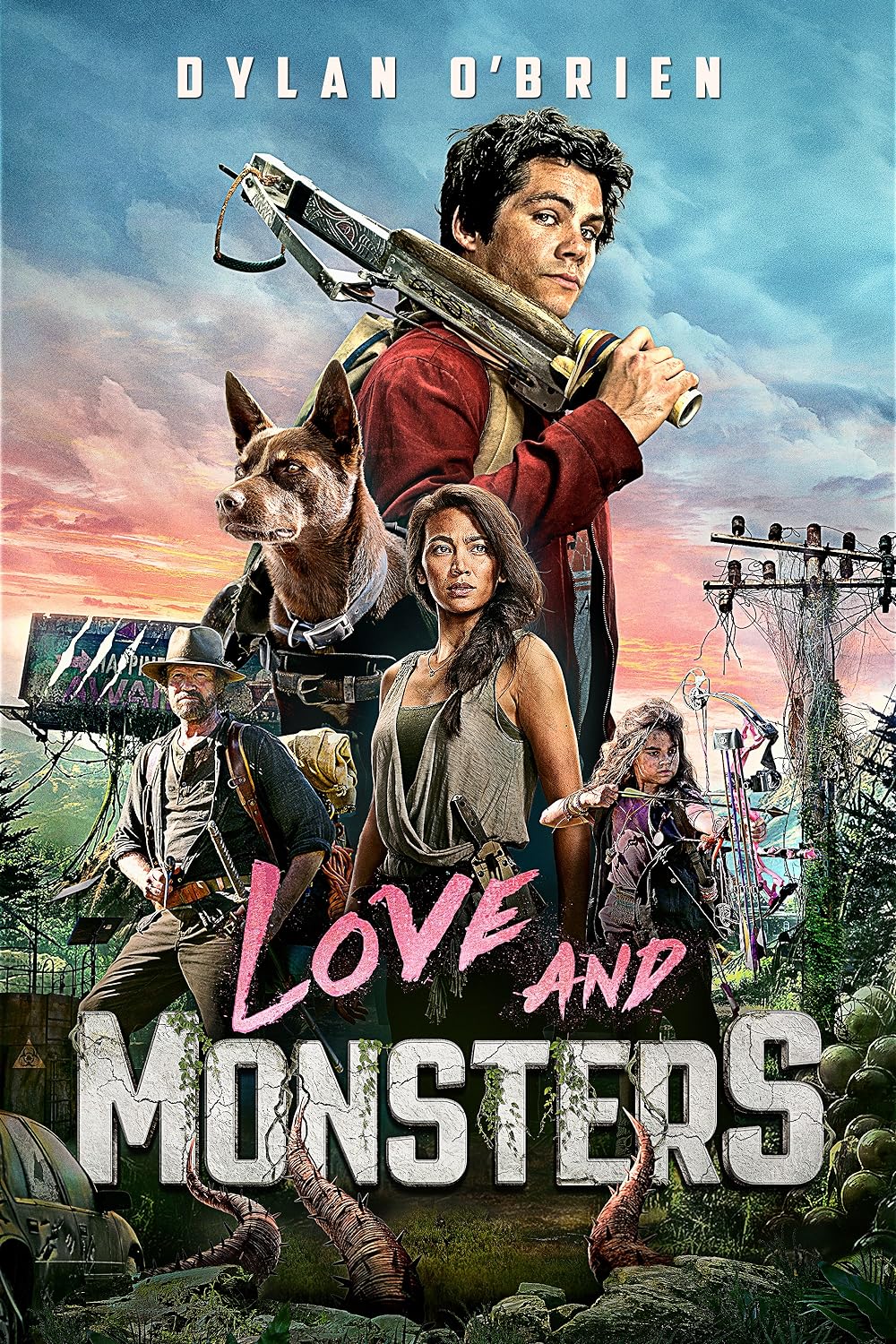 Love and Monsters is a post-apocalyptic film where a young man ventures into a world overrun by monsters to reunite with his girlfriend seven years after the apocalypse. Dylan O'Brien and Jessica Henwick play the lead roles, supported by Michael Rooker, Dan Ewing, and Ariana Greenblatt in other significant parts.