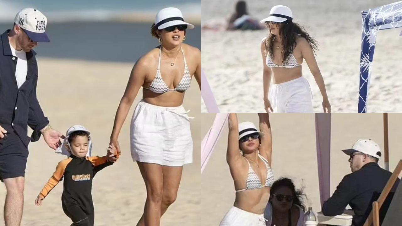 Priyanka Chopra sports a bikini on beach day with Nick Jonas and Malti Marie 