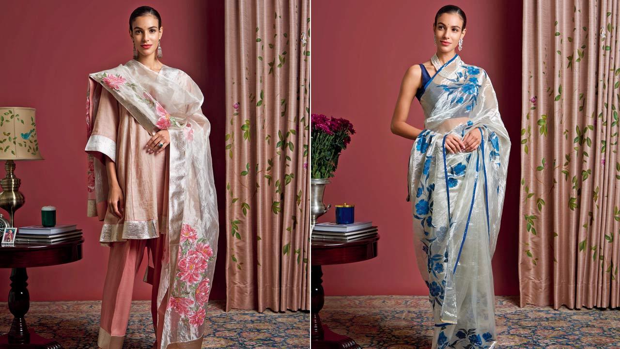 Light organza and tissue fabrics lend a touch of glamour to your look; (right) Embellishments like beadwork can add texture and depth. Pics Courtesy/Instagram