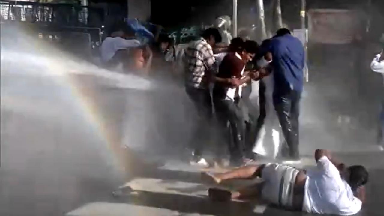 After breaching the barricades, the SFI activists, led by its state secretary P M Arsho, shouted slogans against the central government in connection with the irregularities in the medical entrance exam