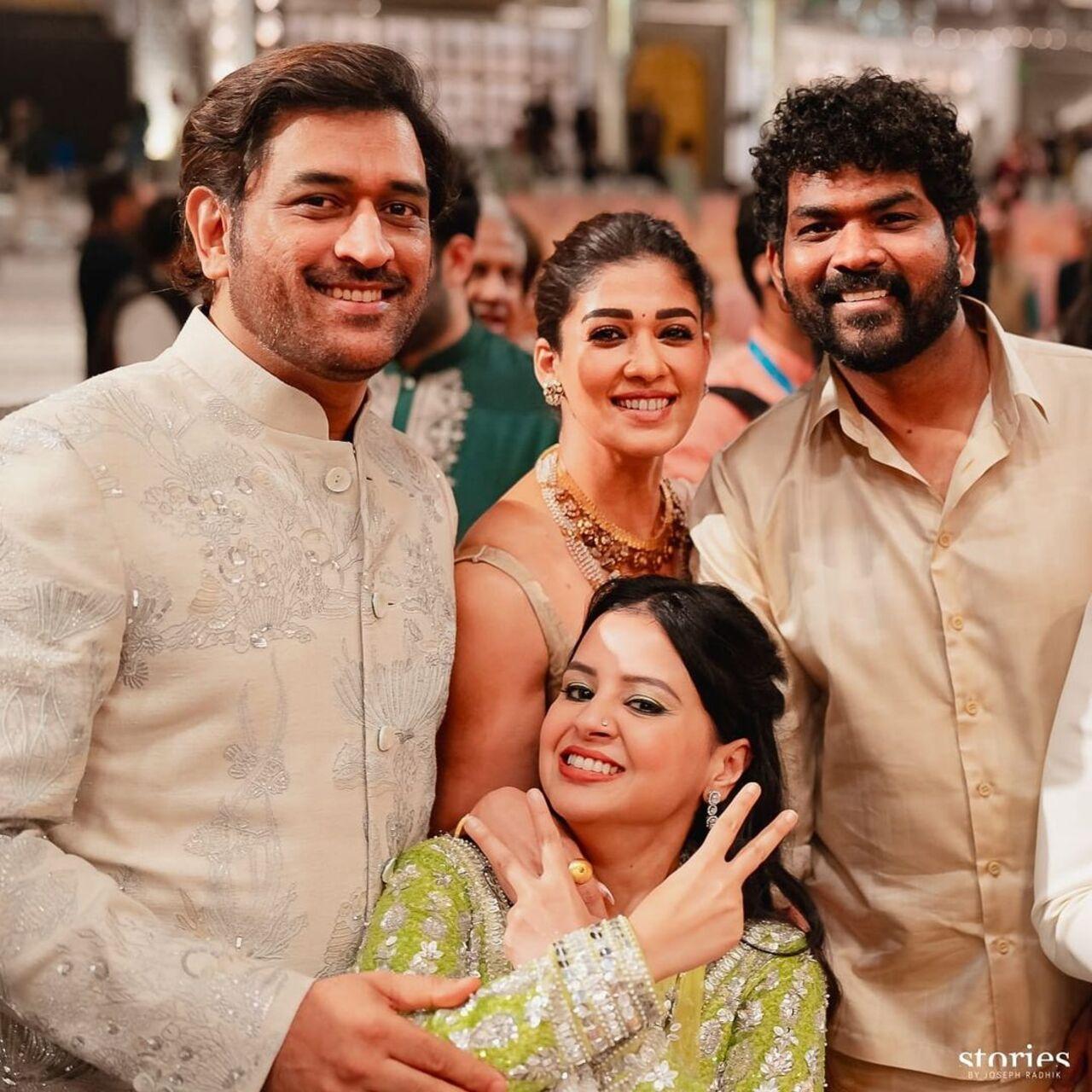 Nayanthara and Vignesh Shivan pose with MS Dhoni and his wife Sakshi