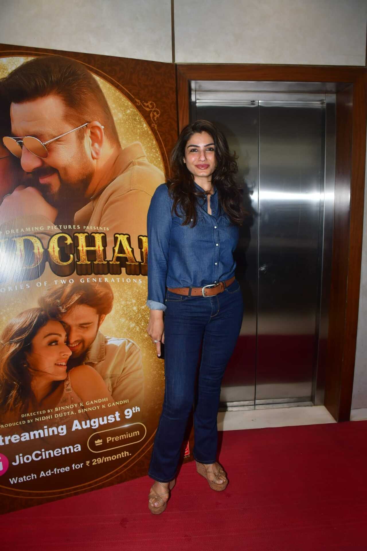 Raveena was spotted in the city promoting her upcoming film ''Ghudchadi'