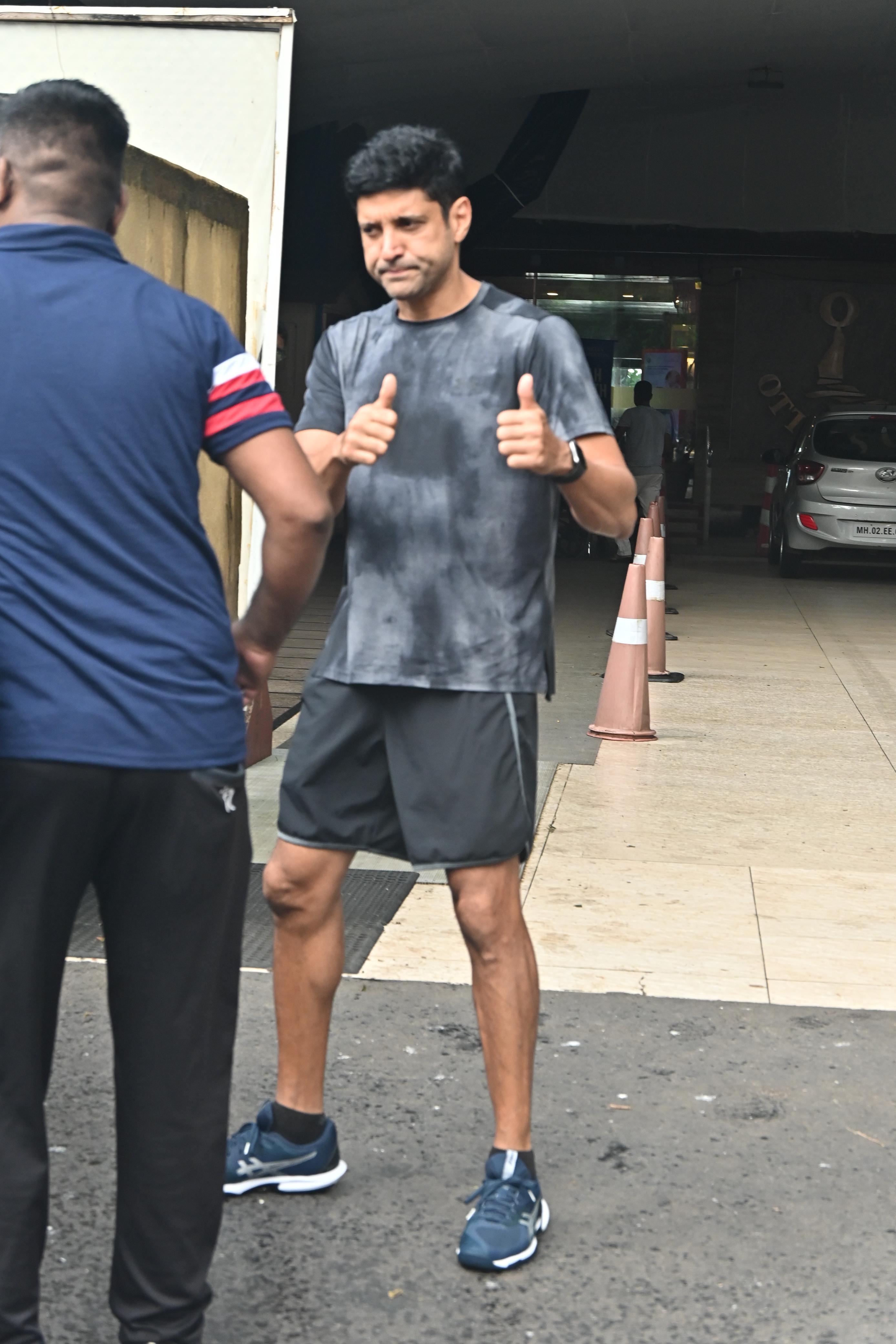 Farhan Akhtar squeezed in a workout today in Mumbai