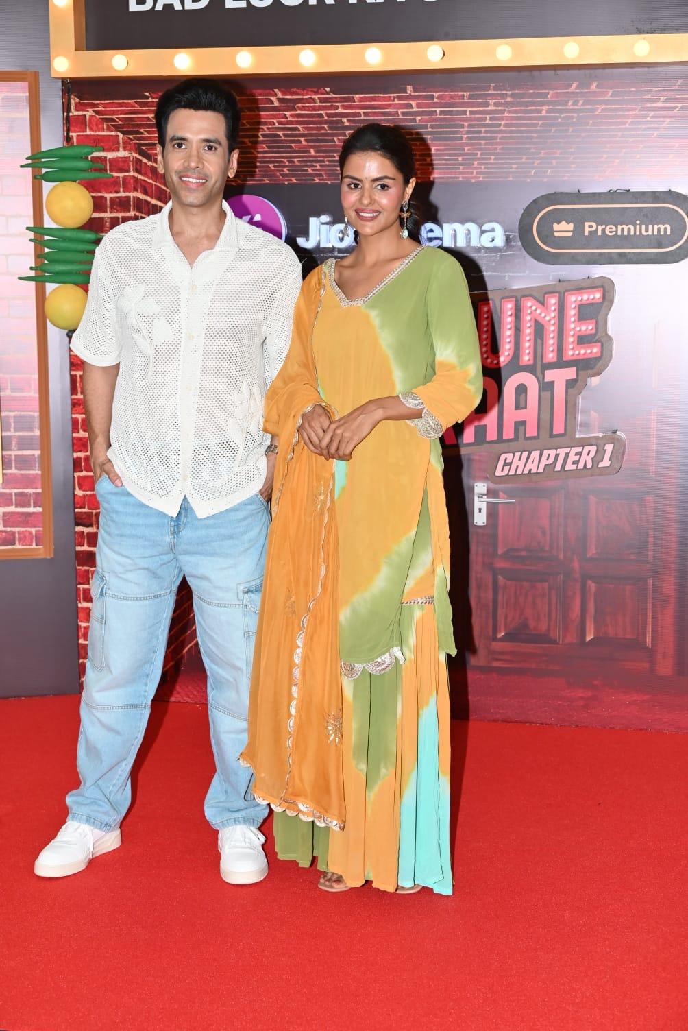 Tusshar Kapoor and Priyanka Chahar Choudhary were clicked at Hyatt Centric, Juhu promoting their series Dus June kii Raat, which is set to premiere on JioCinema Premium from 4th August