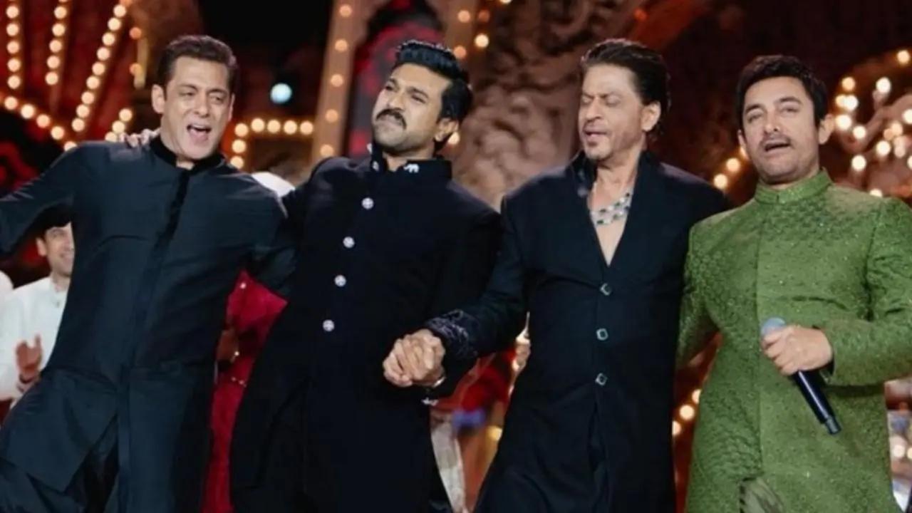  Shah Rukh Khan, Salman, and Aamir aced the hook step of the Ram Charan and NTR Jr-starrer 'RRR' song 'Naatu Naatu' at the pre-wedding function