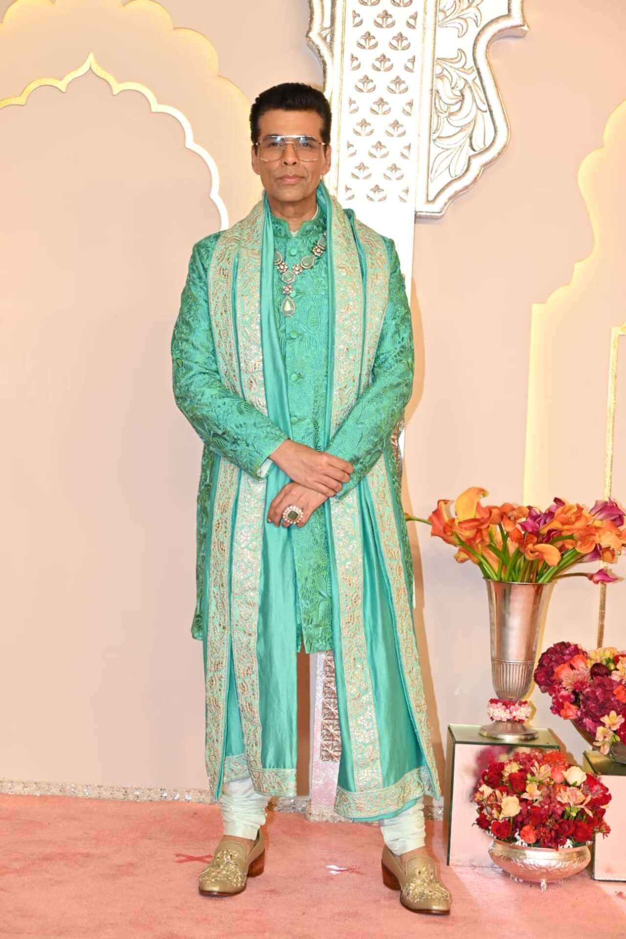 Karan Johar, who also attended the baraat, changed into a stylish green sherwani