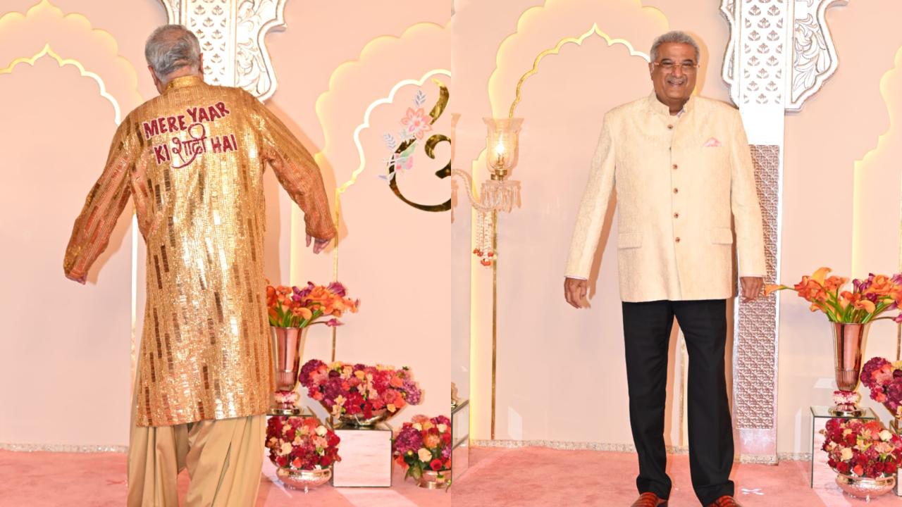 Producer Boney Kapoor also joined his kids for the baraat in a golden kurta that read, 