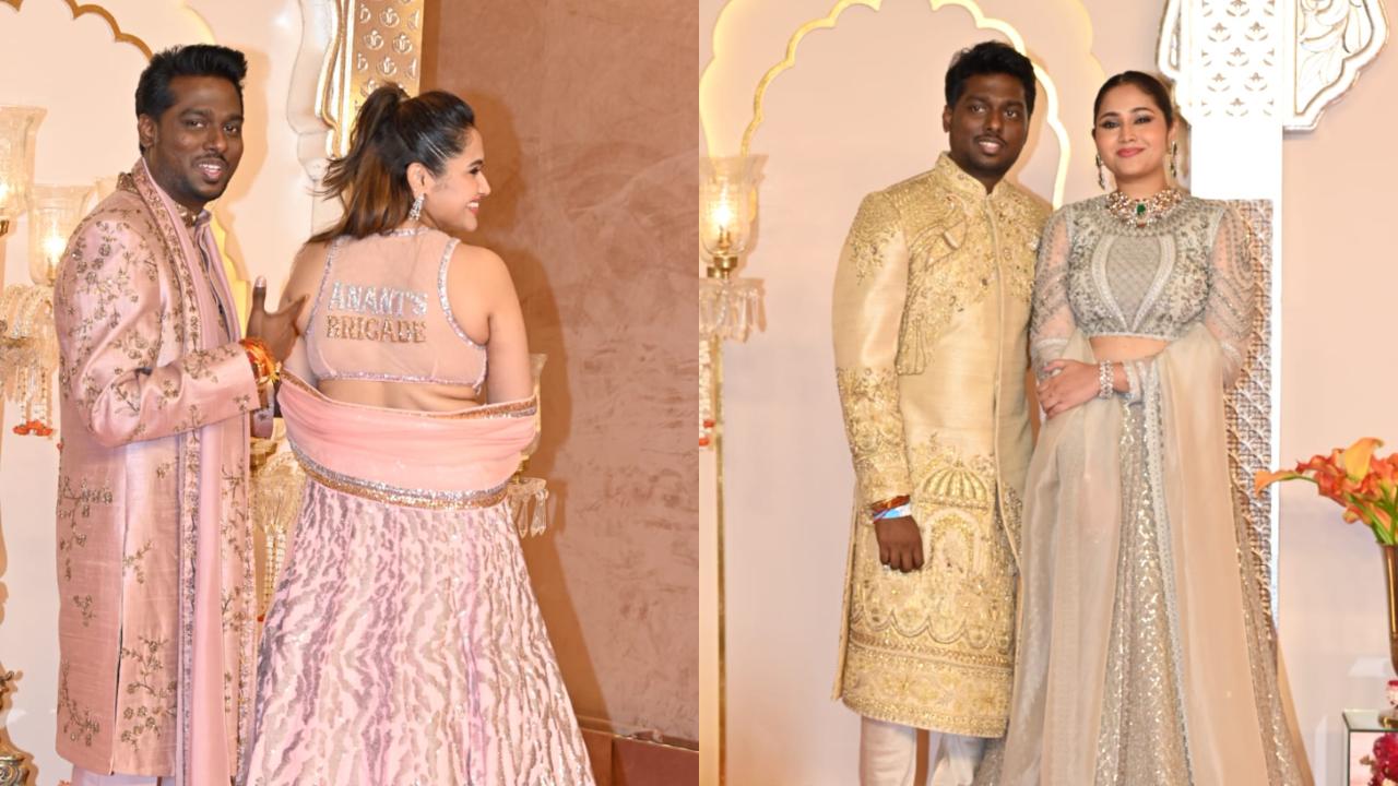 'Jawan' director Atlee and his wife Priya were also part of Anant's brigade in custom outfits. They later into golden and silver outfits for the main event. 