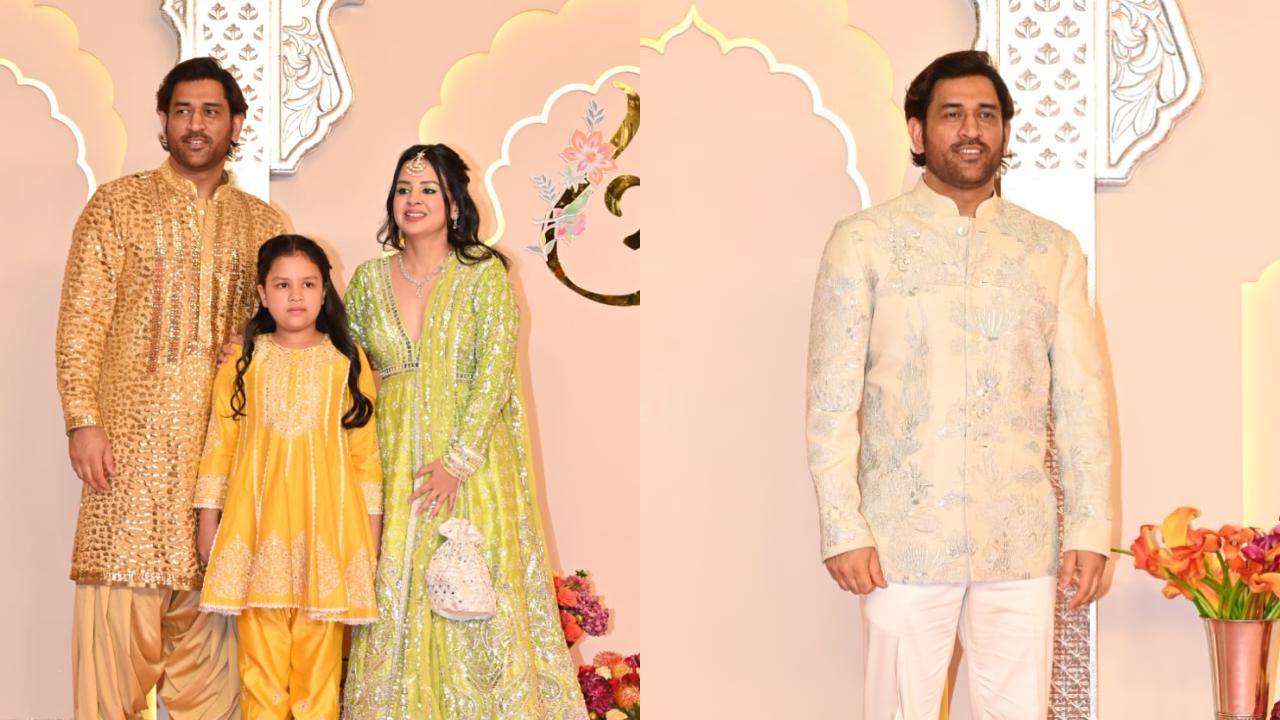 Cricket legend MS Dhoni, his wife Sakshi, and daughter Ziva were also a part of the baraat. He was later seen in a sophisticated look for the wedding. 